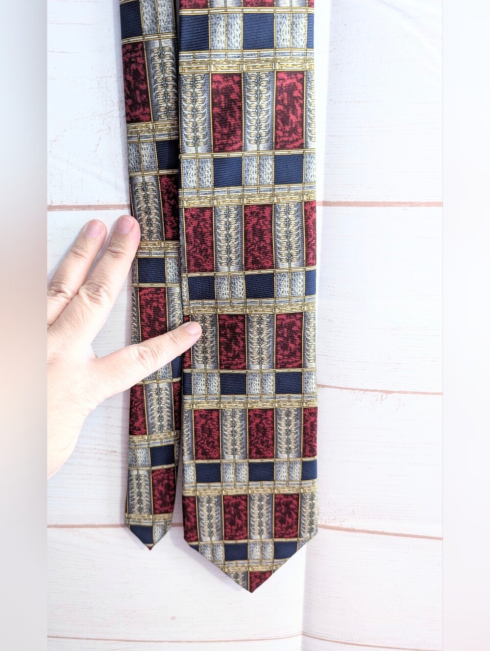 Vintage Dior Plaid Silk Tie in Red, Navy and Gold
